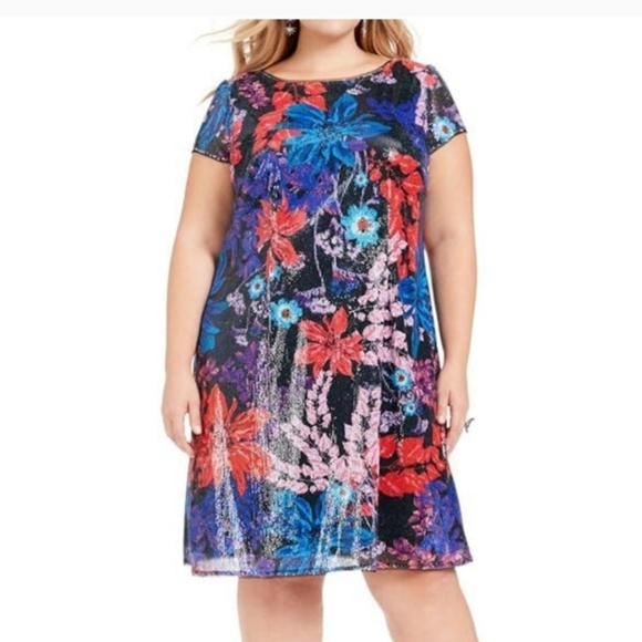 SIZE 18W Adrianna Papell multi colored sequin Dress very flattering - Picture 3 of 13